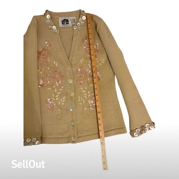 Storybook Knits Women's XS Beige Floral Embroidered Cardigan Sweater - Picture 7 of 7